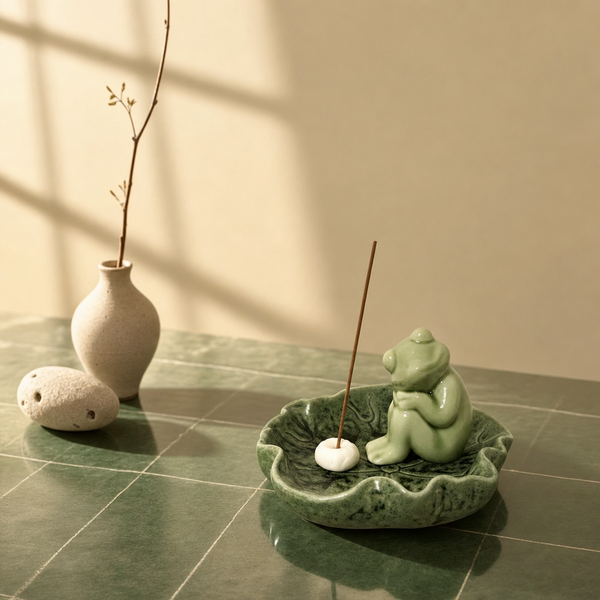 Lotus Frog Incense Holder – Zen Ceramic Ash Catcher