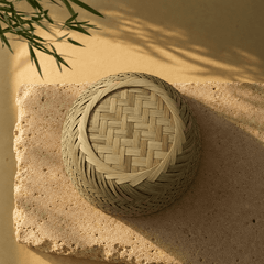 Handwoven Bamboo Storage Basket – Round Green Decorative Organizer - Innerbillion