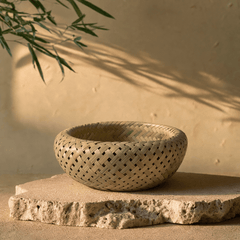 Handwoven Bamboo Storage Basket – Round Green Decorative Organizer - Innerbillion