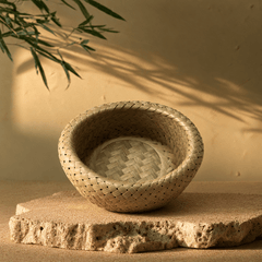 Handwoven Bamboo Storage Basket – Round Green Decorative Organizer - Innerbillion