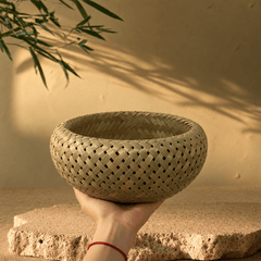 Handwoven Bamboo Storage Basket – Round Green Decorative Organizer - Innerbillion