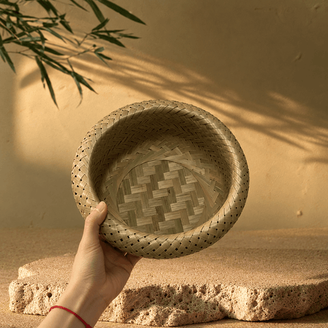Handwoven Bamboo Storage Basket – Round Green Decorative Organizer - Innerbillion
