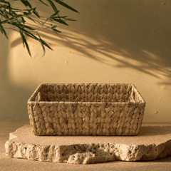Handwoven Water Hyacinth Storage Basket – Natural Rectangular Organizer - Innerbillion