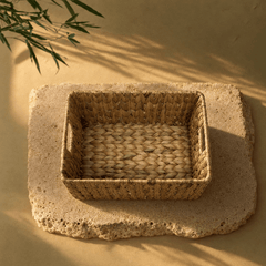 Handwoven Water Hyacinth Storage Basket – Natural Rectangular Organizer - Innerbillion