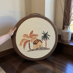 Hut & Palm Tree Meditation Cushion – Round Floor Seat for Relaxation - Innerbillion