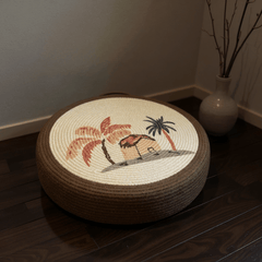 Hut & Palm Tree Meditation Cushion – Round Floor Seat for Relaxation - Innerbillion