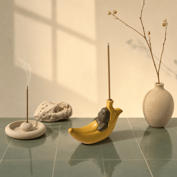 Innerbillion Ceramic Banana Incense Holder – Cute Zen Desk Decor & Novelty Incense Burner - Innerbillion