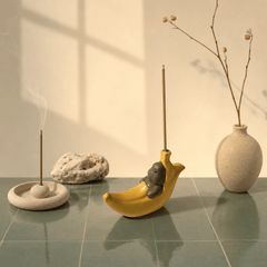 Innerbillion Ceramic Banana Incense Holder – Cute Zen Desk Decor & Novelty Incense Burner - Innerbillion