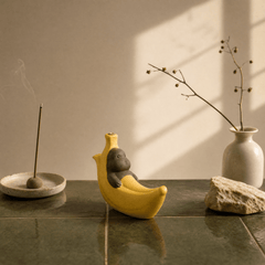 Innerbillion Ceramic Banana Incense Holder – Cute Zen Desk Decor & Novelty Incense Burner - Innerbillion