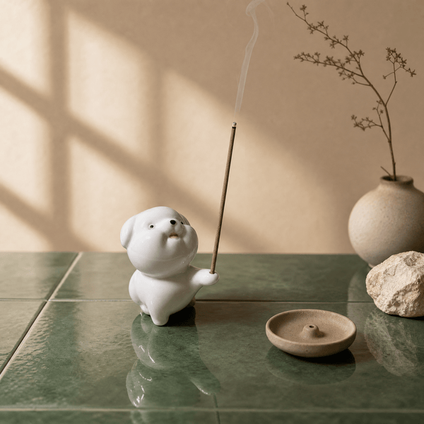 Innerbillion Cute Ceramic Dog Incense Holder – Zen Desk Decor & Puppy Incense Burner - Innerbillion