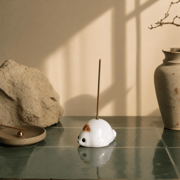 Innerbillion Cute Ceramic Seal Incense Holder – Zen Desk Decor & Kawaii Incense Burner - Innerbillion