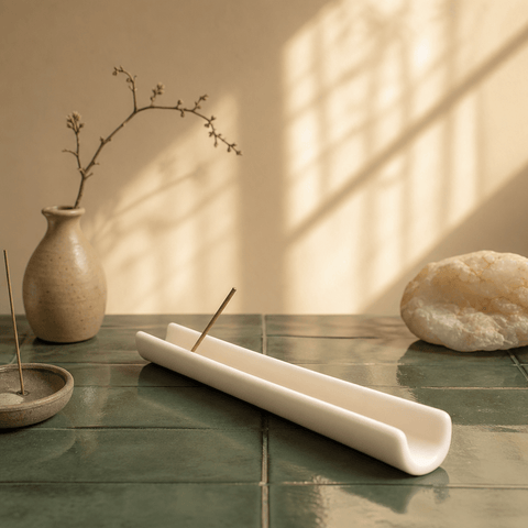 Long Ceramic Incense Holder Tray – Minimal Zen Desk Decor - Innerbillion