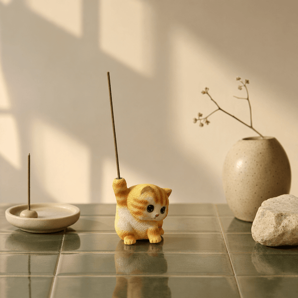 Mini Orange Kitten Incense Holder – Cute Zen Desk Decor - Innerbillion