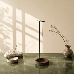 Minimalist Hanging Incense Holder – Metal Stand with Wood Tray - Innerbillion