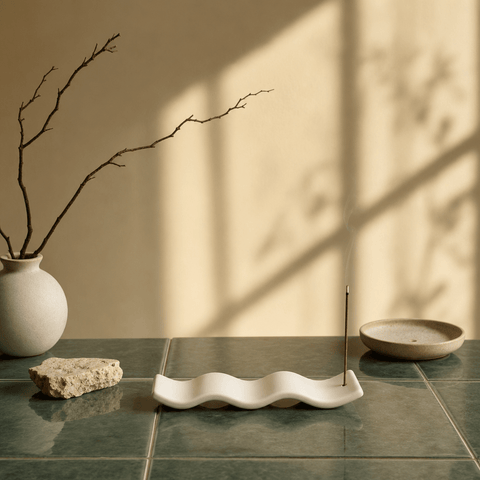 Minimalist Wavy Incense Holder – Ceramic Zen Tray - Innerbillion