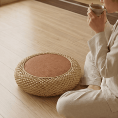 Round Woven Tatami Floor Cushion – Zen Meditation Pouf - Innerbillion
