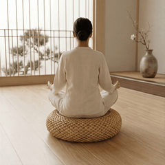 Round Woven Tatami Floor Cushion – Zen Meditation Pouf - Innerbillion