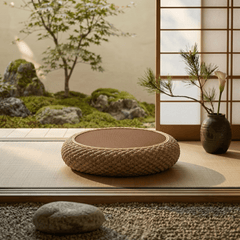 Round Woven Tatami Floor Cushion – Zen Meditation Pouf - Innerbillion