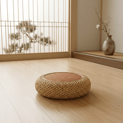 Round Woven Tatami Floor Cushion – Zen Meditation Pouf - Innerbillion