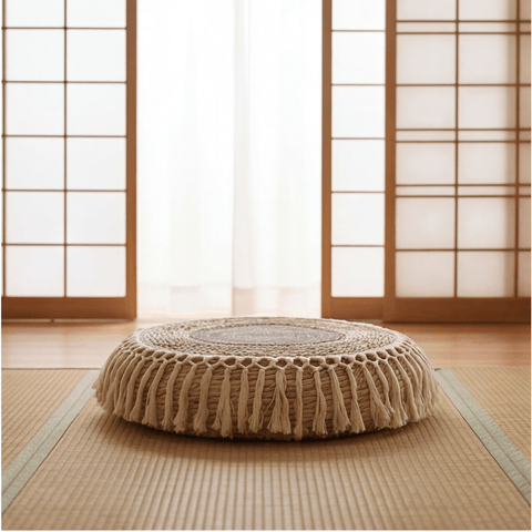 Rustic Jute Floor Cushion – Heavy Duty Tribal Meditation Pouf - Innerbillion
