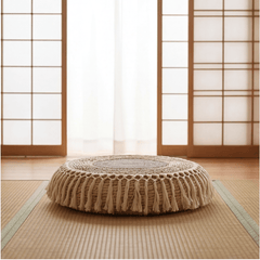 Rustic Jute Floor Cushion – Heavy Duty Tribal Meditation Pouf - Innerbillion