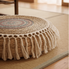 Rustic Jute Floor Cushion – Heavy Duty Tribal Meditation Pouf - Innerbillion