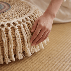 Rustic Jute Floor Cushion – Heavy Duty Tribal Meditation Pouf - Innerbillion