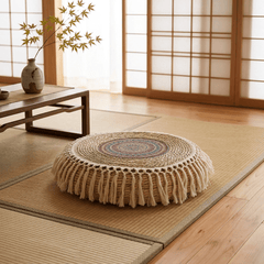 Rustic Jute Floor Cushion – Heavy Duty Tribal Meditation Pouf - Innerbillion
