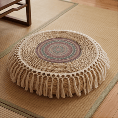 Rustic Jute Floor Cushion – Heavy Duty Tribal Meditation Pouf - Innerbillion