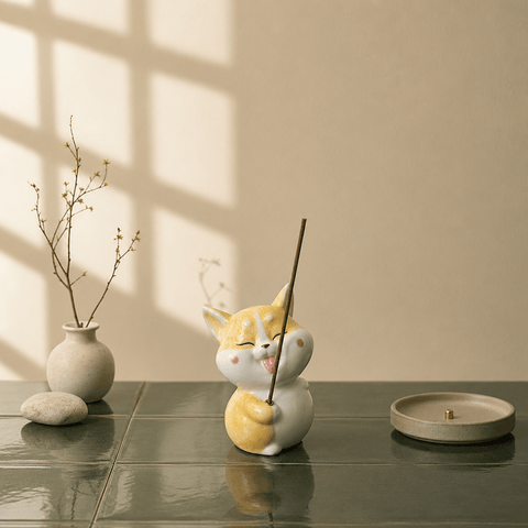 Smiling Cat Incense Holder – Cute Kawaii Zen Desk Decor - Innerbillion