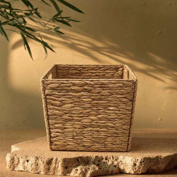 Square Woven Storage Basket – Natural Organizer with Handles - Innerbillion
