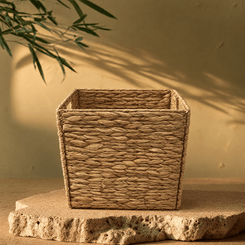 Square Woven Storage Basket – Natural Organizer with Handles - Innerbillion