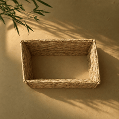 Square Woven Storage Basket – Natural Organizer with Handles - Innerbillion