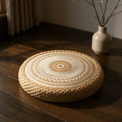Sunburst Mandala Meditation Cushion – Round Floor Seat for Relaxation - Innerbillion