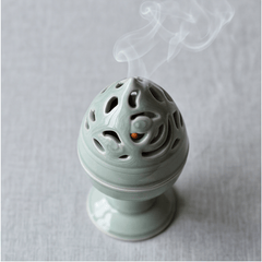 Tall Celadon Goblet Incense Burner – Hollow - Out Ceramic Chalice Censer - Innerbillion