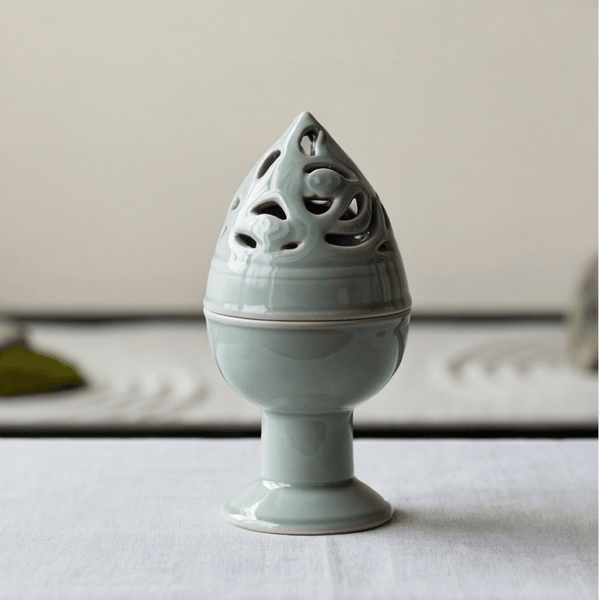 Tall Celadon Goblet Incense Burner – Hollow - Out Ceramic Chalice Censer - Innerbillion