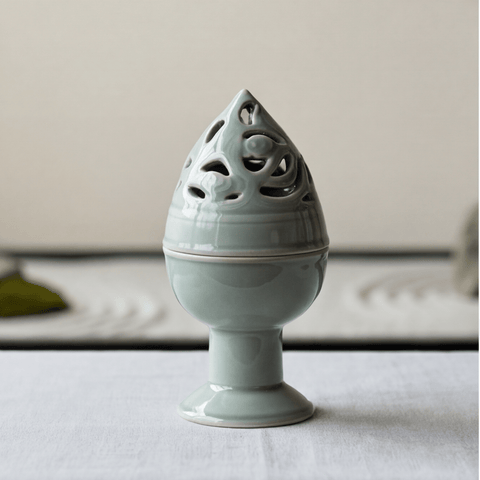 Tall Celadon Goblet Incense Burner – Hollow - Out Ceramic Chalice Censer - Innerbillion