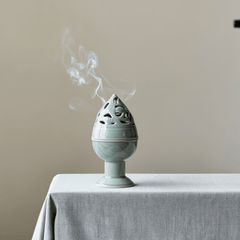 Tall Celadon Goblet Incense Burner – Hollow - Out Ceramic Chalice Censer - Innerbillion