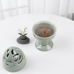Tall Celadon Goblet Incense Burner – Hollow - Out Ceramic Chalice Censer - Innerbillion