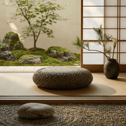 Thick Woven Tatami Floor Cushion – Heavy Duty Zen Rattan Pouf - Innerbillion