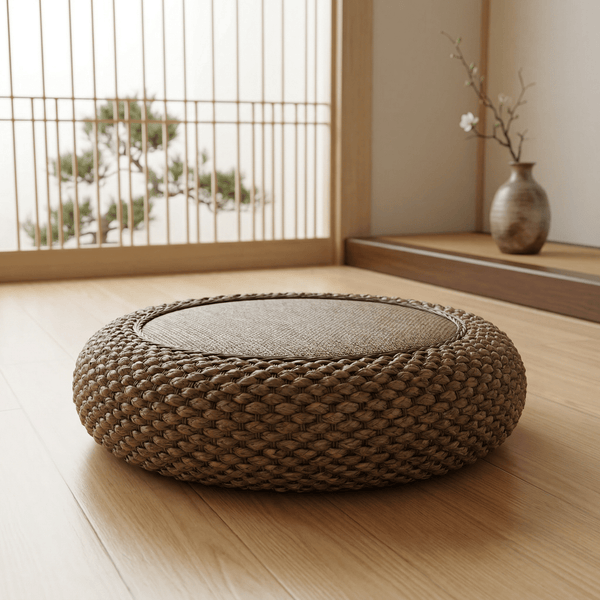 Thick Woven Tatami Floor Cushion – Heavy Duty Zen Rattan Pouf - Innerbillion