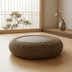 Thick Woven Tatami Floor Cushion – Heavy Duty Zen Rattan Pouf - Innerbillion