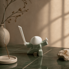 Wandering Swordsman Incense Holder – Celadon Zen Warrior Decor - Innerbillion