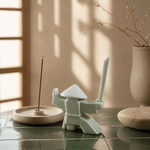 Wandering Swordsman Incense Holder – Celadon Zen Warrior Decor - Innerbillion