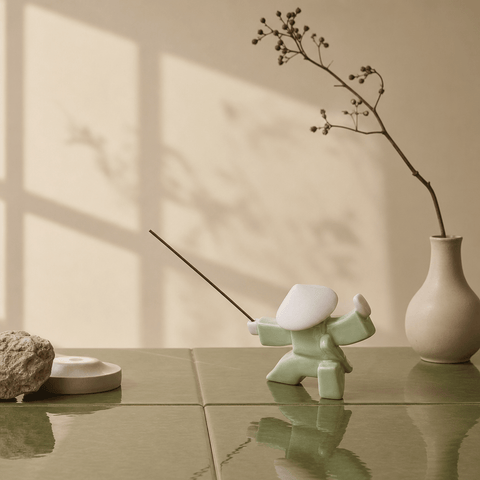 Wandering Swordsman Incense Holder – Celadon Zen Warrior Decor - Innerbillion