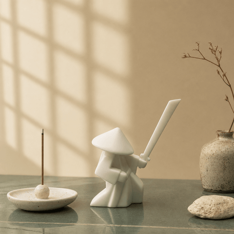 White Zen Swordsman Figurine – Minimal Warrior Desk Decor - Innerbillion