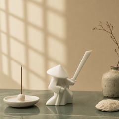 White Zen Swordsman Figurine – Minimal Warrior Desk Decor - Innerbillion