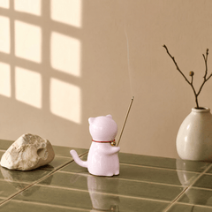 Wishing Cat Incense Holder – Cute Lucky Cat Zen Desk Decor - Innerbillion