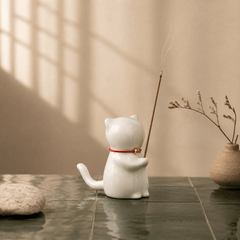 Wishing Cat Incense Holder – Cute Lucky Cat Zen Desk Decor - Innerbillion