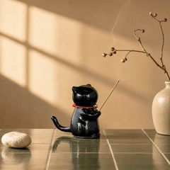 Wishing Cat Incense Holder – Cute Lucky Cat Zen Desk Decor - Innerbillion